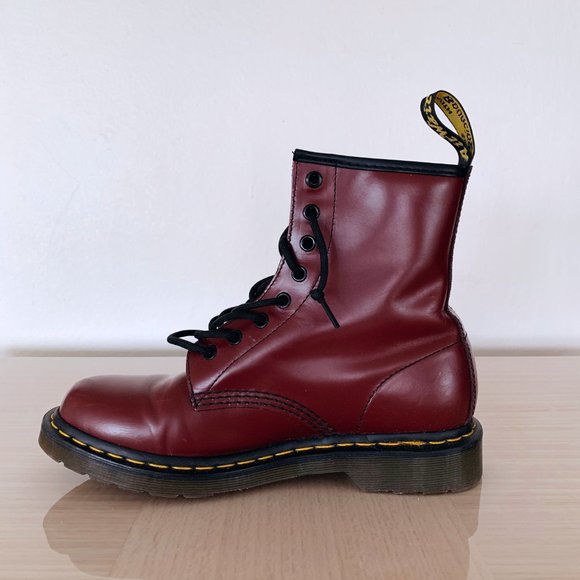 DR MARTENS BOOTS - 1460 WOMEN'S SMOOTH LEATHER - CHERRY - SIZE 9 - Picture 7 of 12